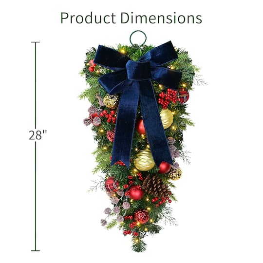 Puleo International 28" Pre-Lit Ornaments & Pinecones Artificial Teardrop Swag